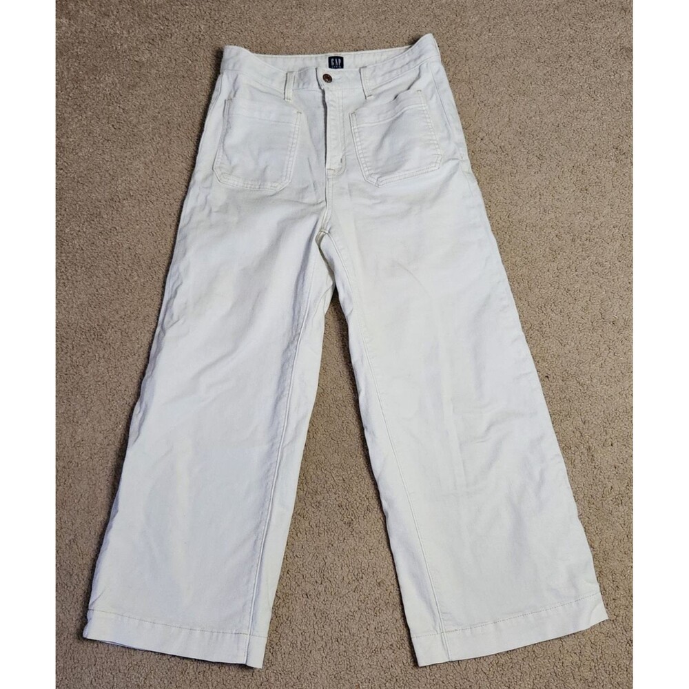 Gap Womens Wide Leg White Denim Bleached Pants Jeans Size 28 x 27 High Rise